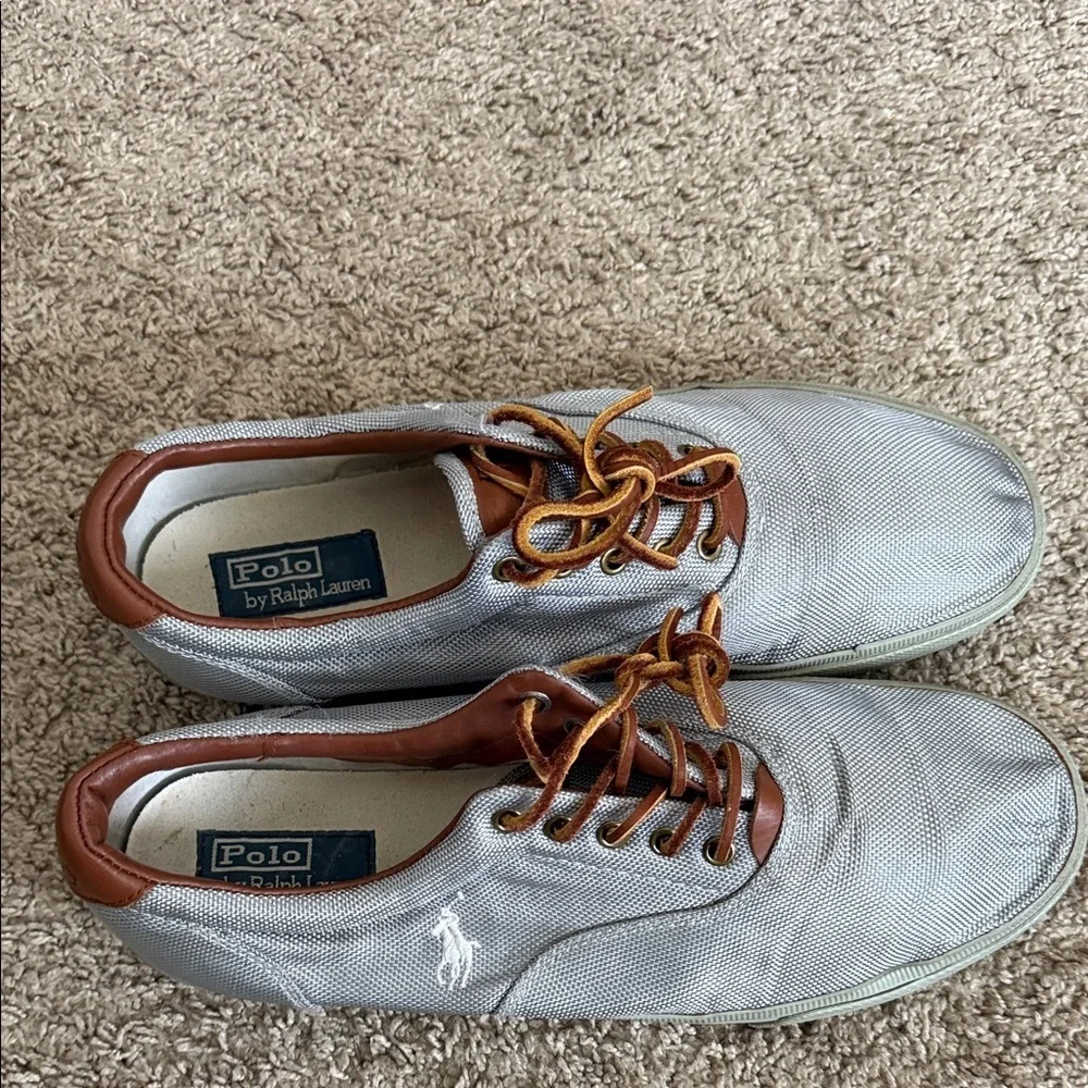Polo by Ralph Lauren Men's Gray Sneakers with Brown Accents
